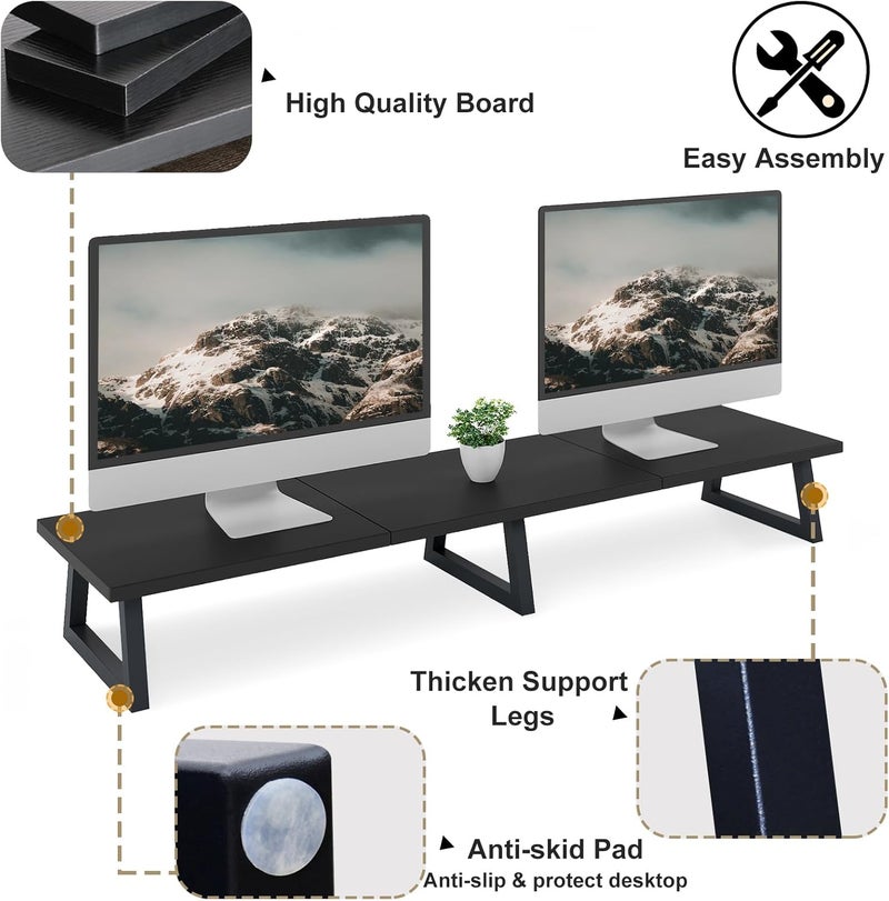 TEAMIX Black 42 inch Dual Monitor Riser,Wood and Steel Long Monitor Stand for 2 Monitors with Storage Large TV Riser Computer Laptop Stand for Desk Office Organization - Image 4